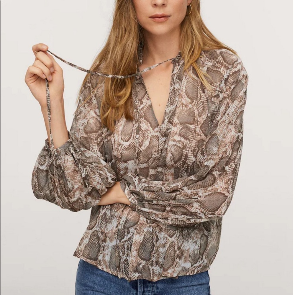 Mango Flowy Snake Print Blouse NWT